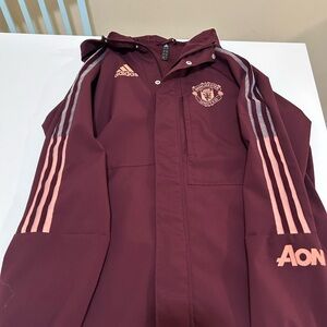 Adidas Manchester United Burgundy Jacket with Light Pink Accents